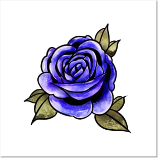 Watercolor blue rose Posters and Art